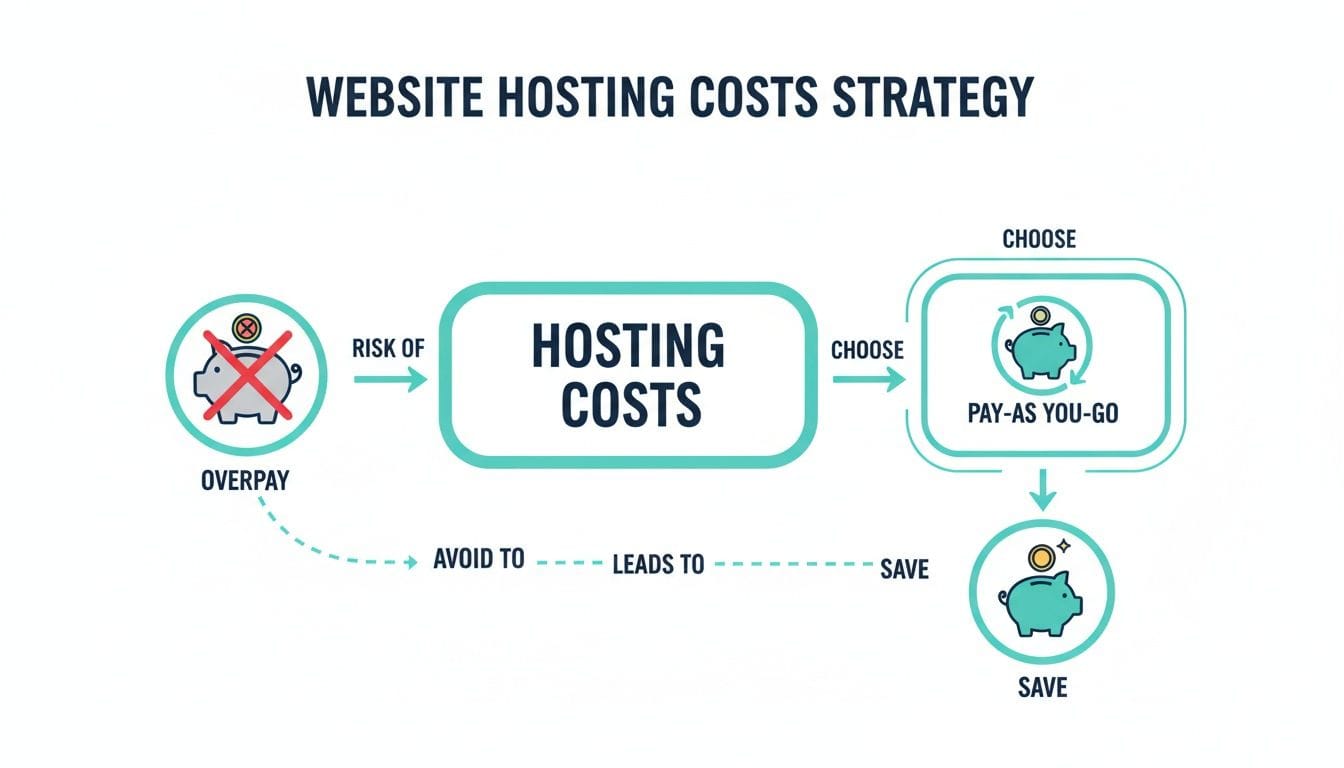 Every Real-World Benefit of Cloud Hosting for Australian Businesses 6 Flowchart illustrating a website hosting costs strategy to save money with pay-as-you-go.