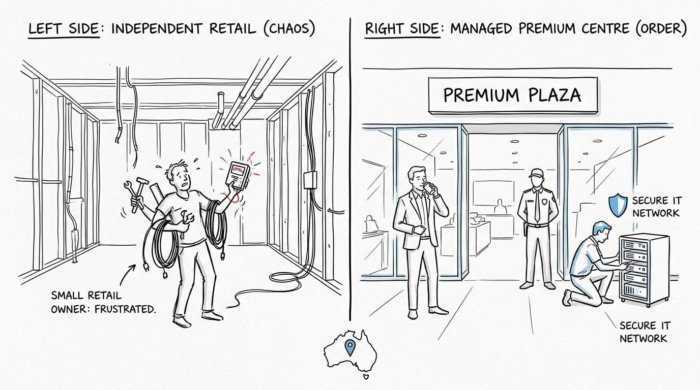 This image illustrates the difference between independent retail chaos and managed premium order in australia.