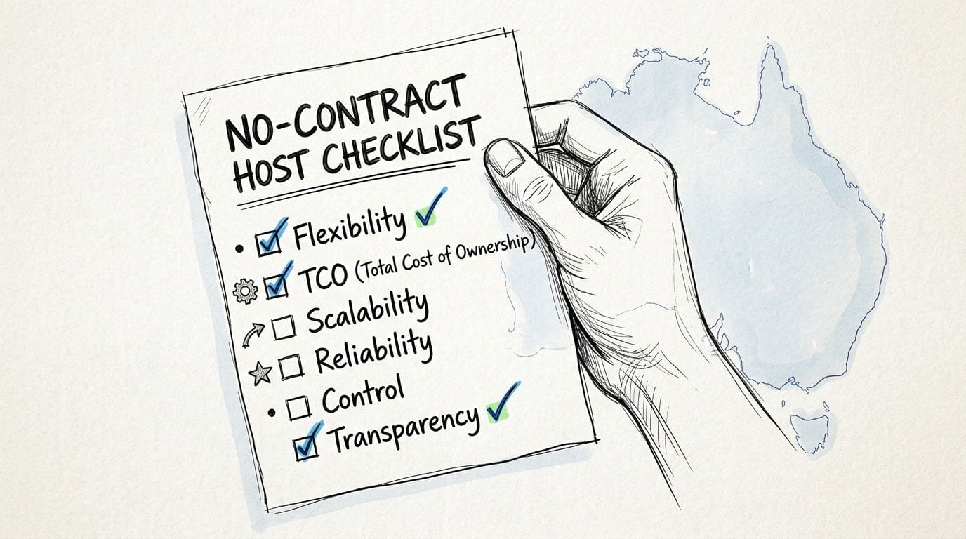 Affordable Web Hosting No Contracts Your AU Guide 2026 5 A hand holding a checklist titled no-contract host checklist with several key hosting features marked as checked.