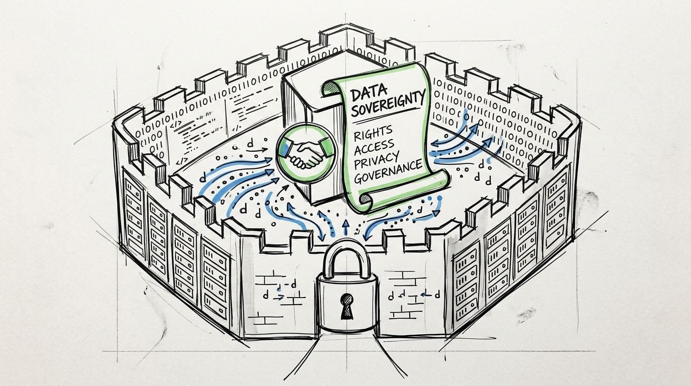 Australian Data Sovereignty Hosting A Simple Guide for SMBs 6 A hand-drawn illustration of a fortress representing data sovereignty, containing servers and protected by a digital lock.