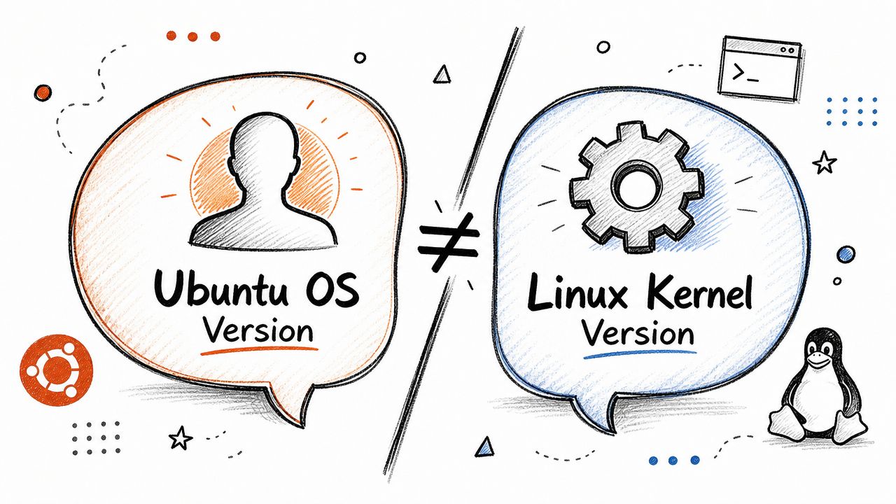 How to Check Version of Ubuntu: 2026 Guide 7 A hand-drawn illustration showing that an ubuntu os version is different from a linux kernel version.