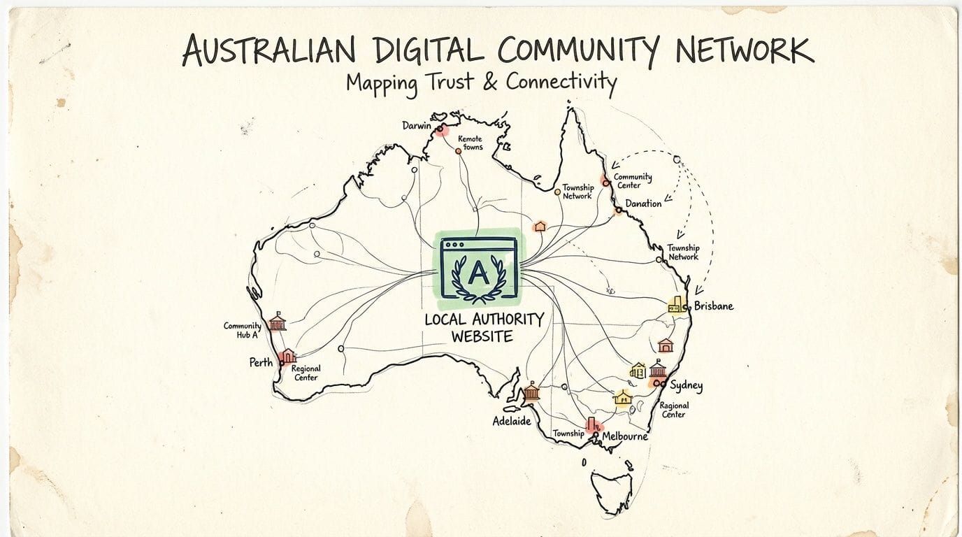 How to Increase Your Website Ranking on Google: 2026 Guide 6 A map of australia showing connections between various regional community centers and a central local authority website.