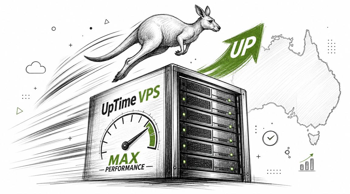 Migrate WordPress to VPS: An AU Guide for 2026 8 A kangaroo jumping over a server rack with a speedometer indicating maximum performance in australia.