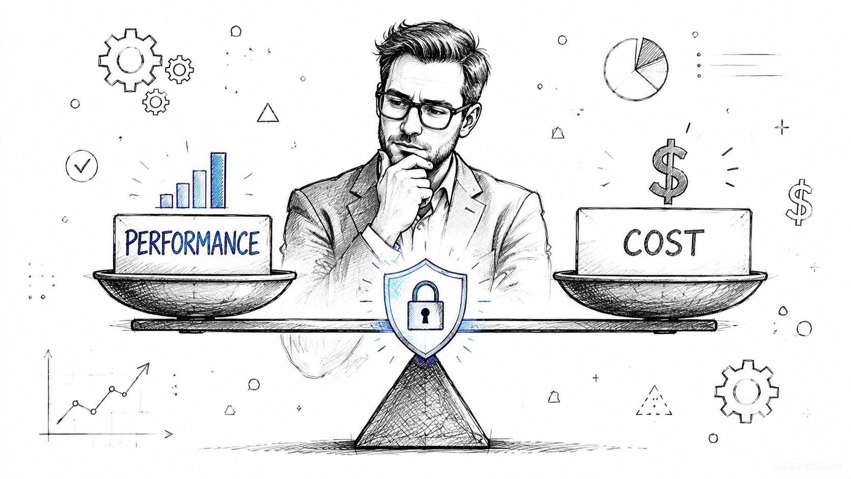 DDoS Protected Web Hosting: An AU Business Guide for 2026 6 A professional man weighing the trade-off between web hosting performance and cost while prioritizing data security.