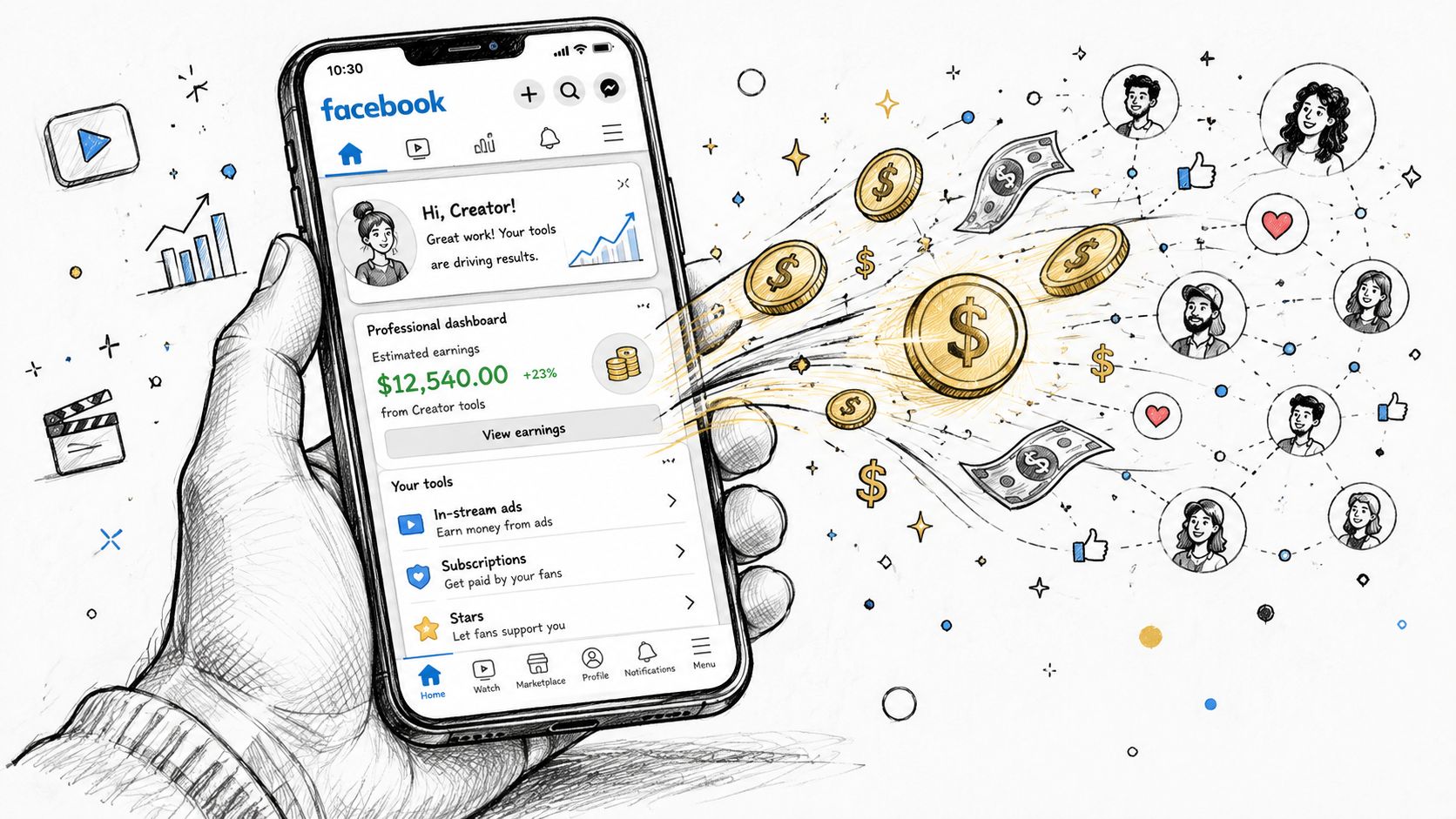 How to Make Money on Facebook: An AU Business Guide for 2026 4 A hand holding a smartphone displaying a facebook professional dashboard with creator monetization and earnings information.