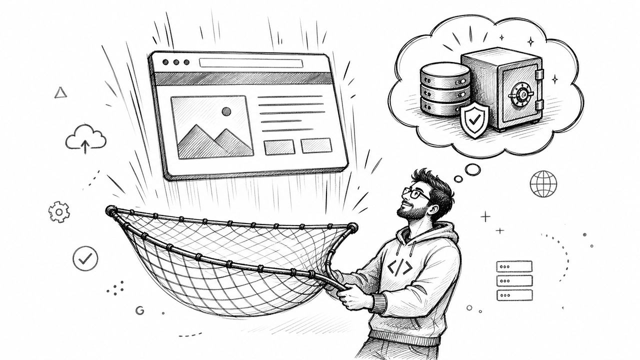 A person using a net to capture a website, illustrating a secure wordpress migration data process.
