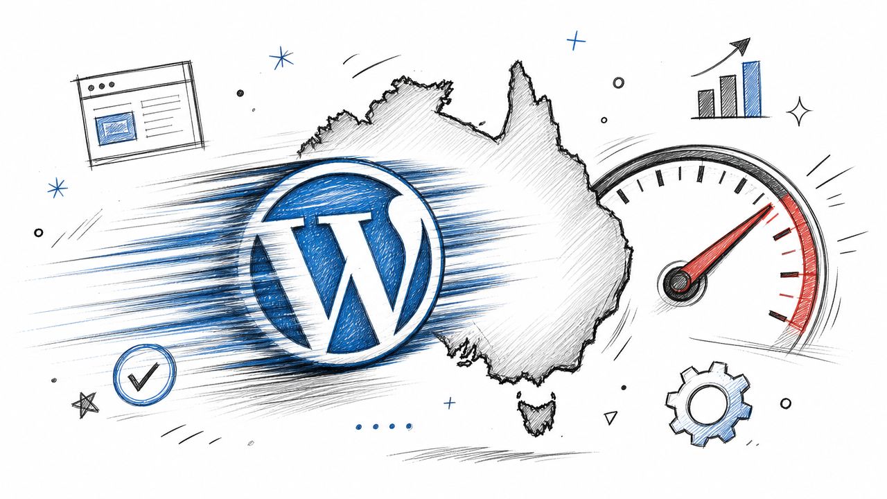 A conceptual illustration representing wordpress optimization and high speed performance for web hosting within australia.