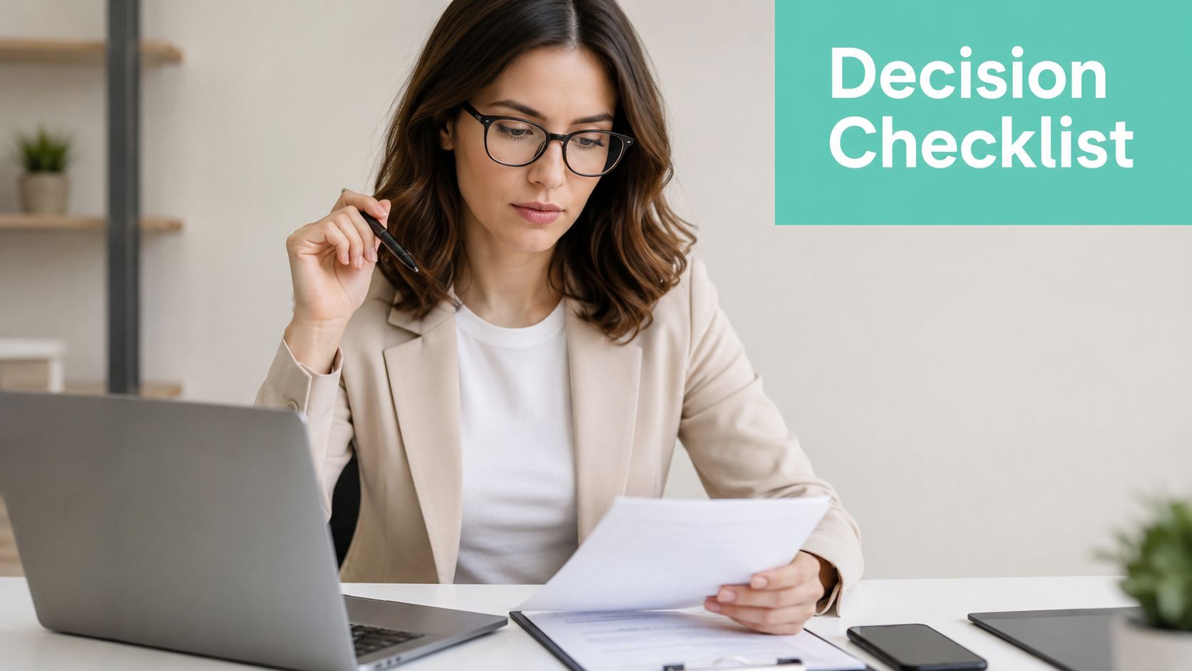 Best Web Hosting for Small Business in Australia 2026 8 A professional woman in a blazer works at her desk while reviewing documents with a laptop.