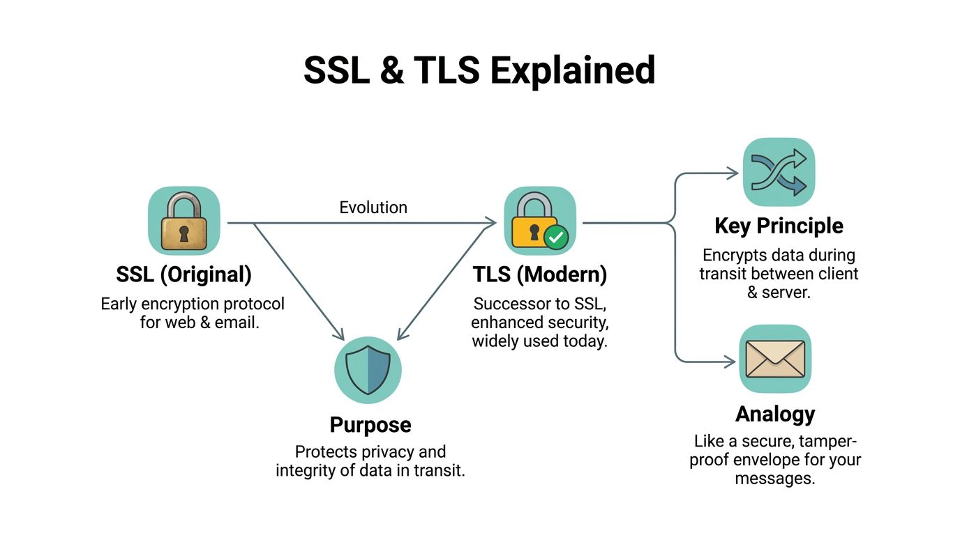 What Is SSL in Email? a Guide for Australian Businesses 3 A diagram explaining the evolution from original ssl to modern tls for data encryption and security.
