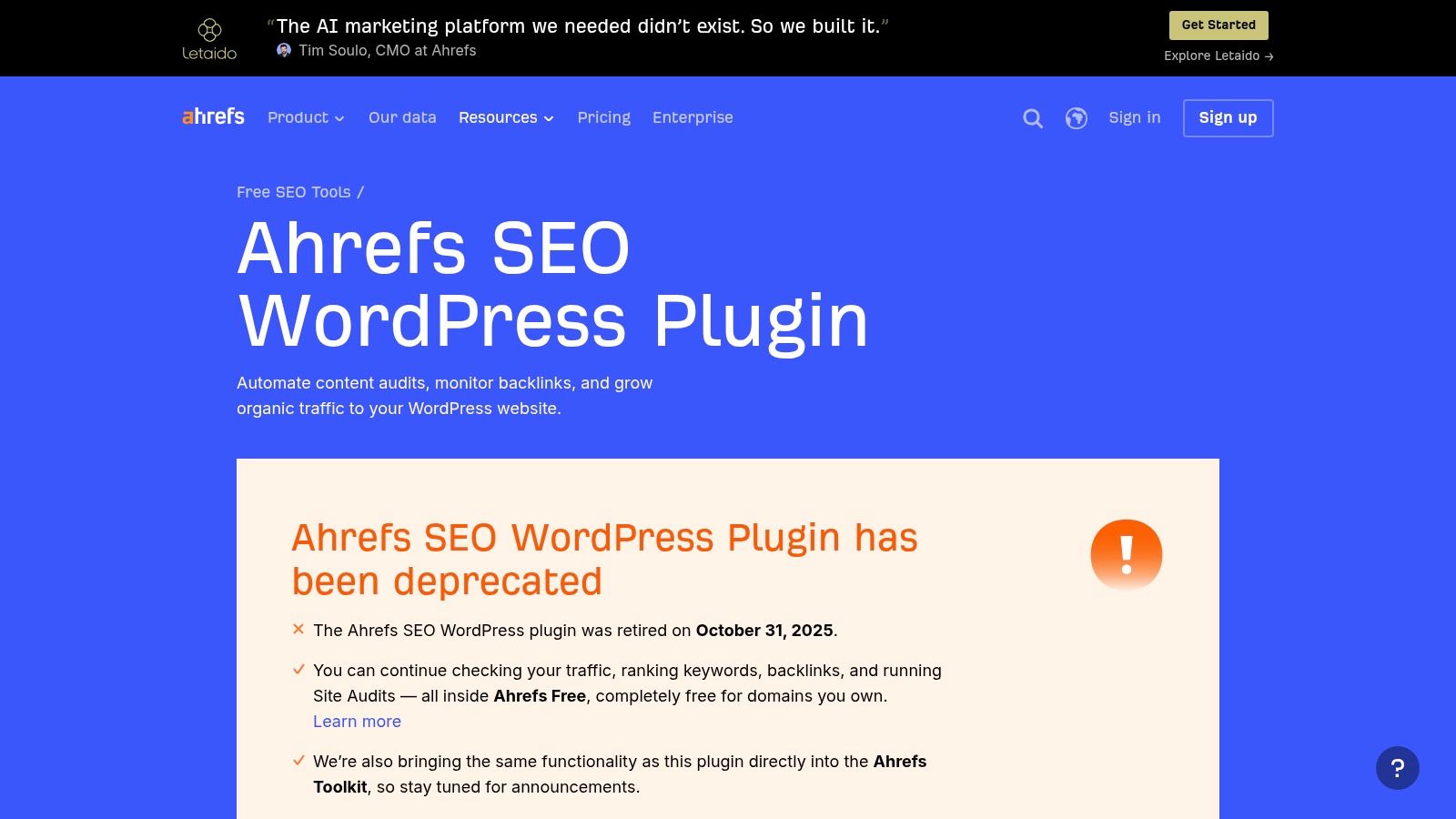 Ahrefs seo wordpress plugin