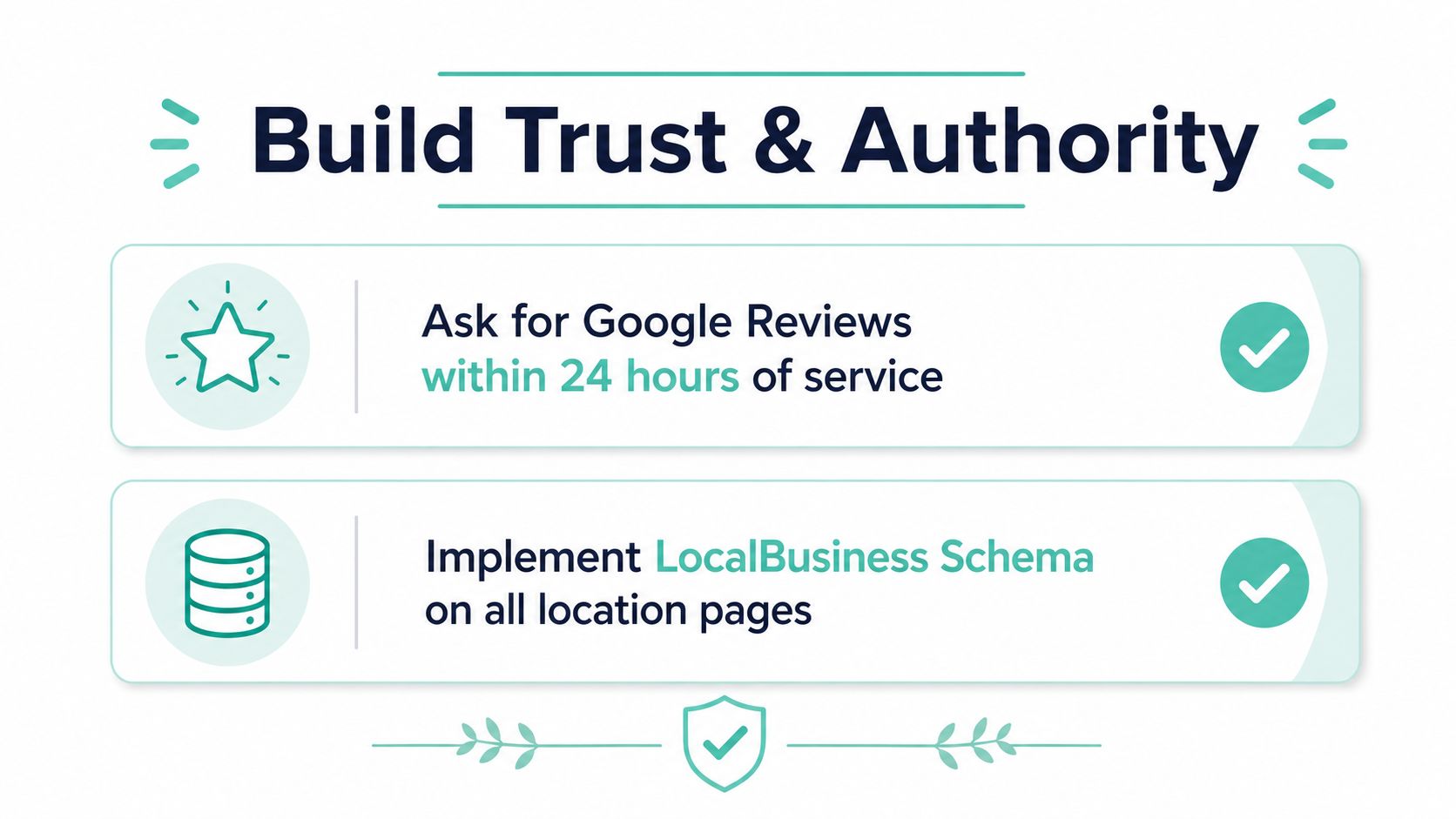 Local SEO for Business: A Practical Guide for Australia 6 An infographic titled build trust and authority, showing steps to get google reviews and implement localbusiness schema.