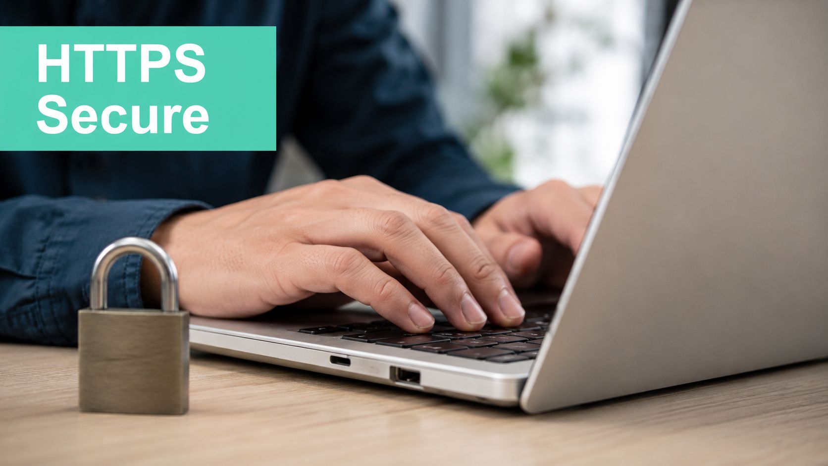 Production Readiness Checklist: 10 Steps for 2026 Sites 5 A professional working on a laptop with a padlock beside it, symbolizing secure online data protection.