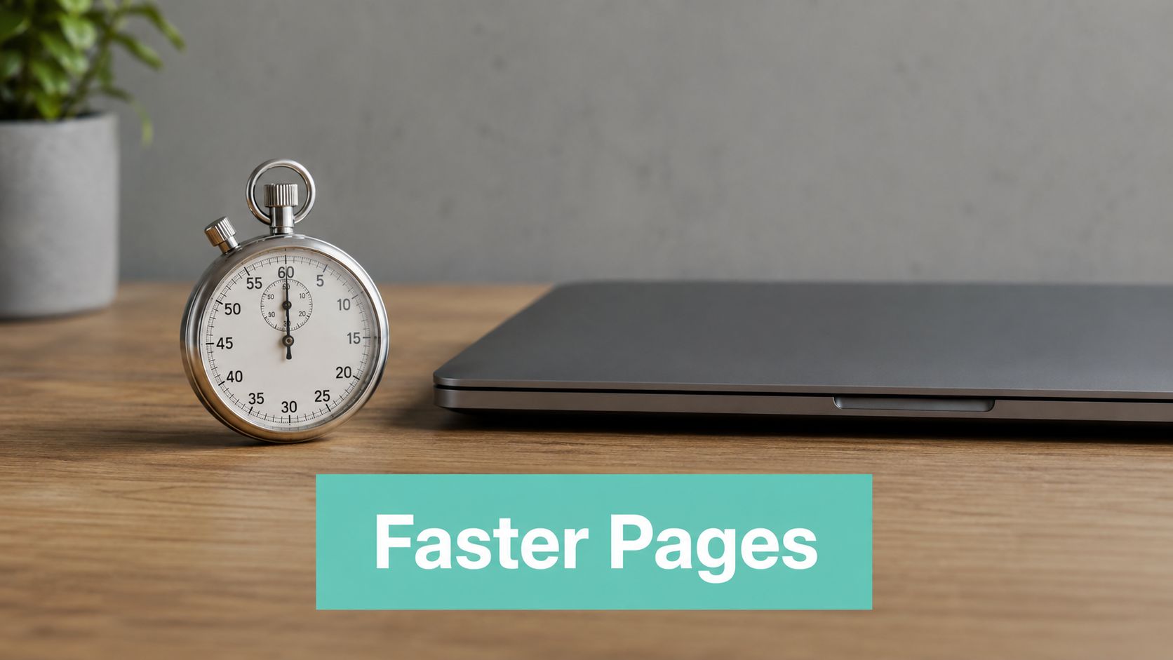 Production Readiness Checklist: 10 Steps for 2026 Sites 7 A stopwatch and a closed laptop sitting on a wooden desk with a potted plant.