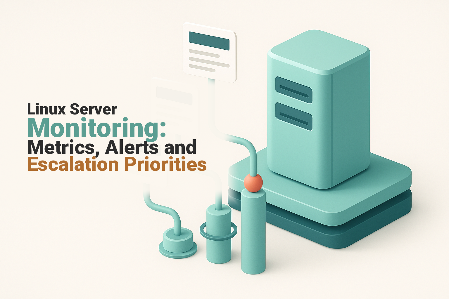 Linux server connected to monitoring signals and an alert escalation path