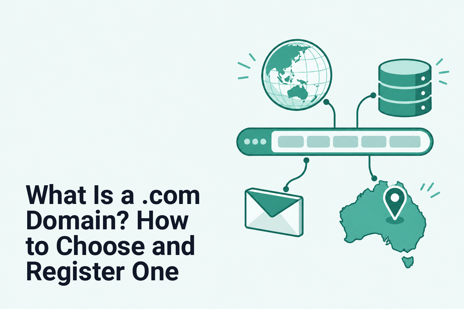 Browser address connected to a globe, email and Australian business marker