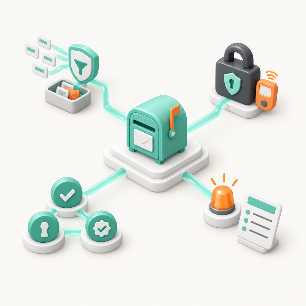 Spam Email Attacks: What Australian Businesses Should Do First 6 Layered controls protecting a business mailbox from spam, phishing and account misuse