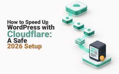 How to Speed Up WordPress with Cloudflare: A Safe 2026 Setup Cloudflare edge caching delivering a WordPress site through several performance layers